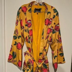 Eloquii Pomegranate print Blazer Mustard color two pockets and matching belt